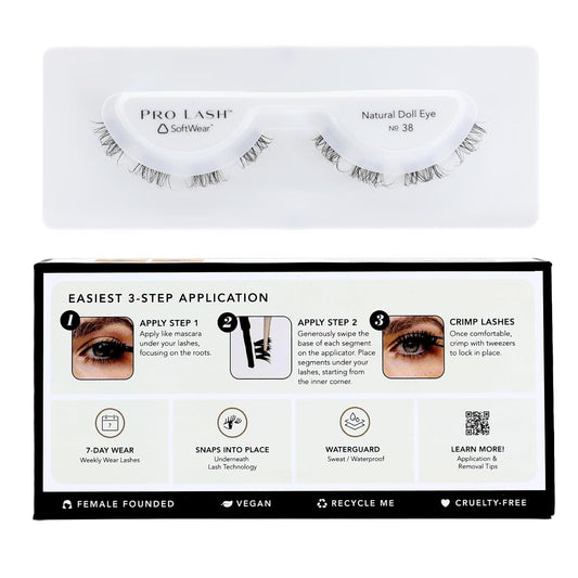 Pro Lash SoftWear Clean Girl Mini Lash Clusters Kit - Natural-Looking, Lightweight Lashes - 7-Day Cluster Eyelash Extensions - Waterproof Lashes Clusters - Single Set - Doll Eye No. 38-BrightBean Baby