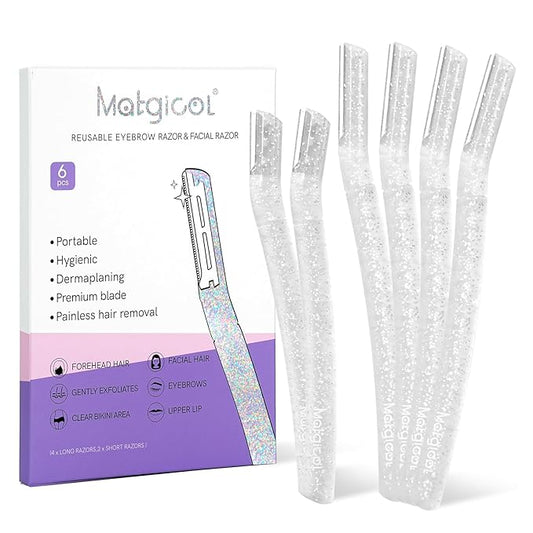 Women’s Dermaplane Razor for Face & Eyebrow - Anti-Cutting Japanese Blades for Eyebrow and Facial Hair Removal, Achieve Silky Skin and Perfect Brows (Transparent, 6 Count)