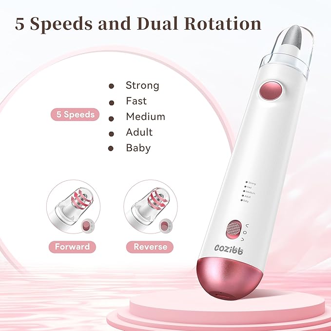 Electric Nail Drill, 8-in-1 Cordless Electric Nail File with LED Light, 5 Speeds Rechargeable Manicure and Pedicure Kit Hand Foot Care Tool for Nail Grinder Trim Polish for Women Baby-BrightBean Baby