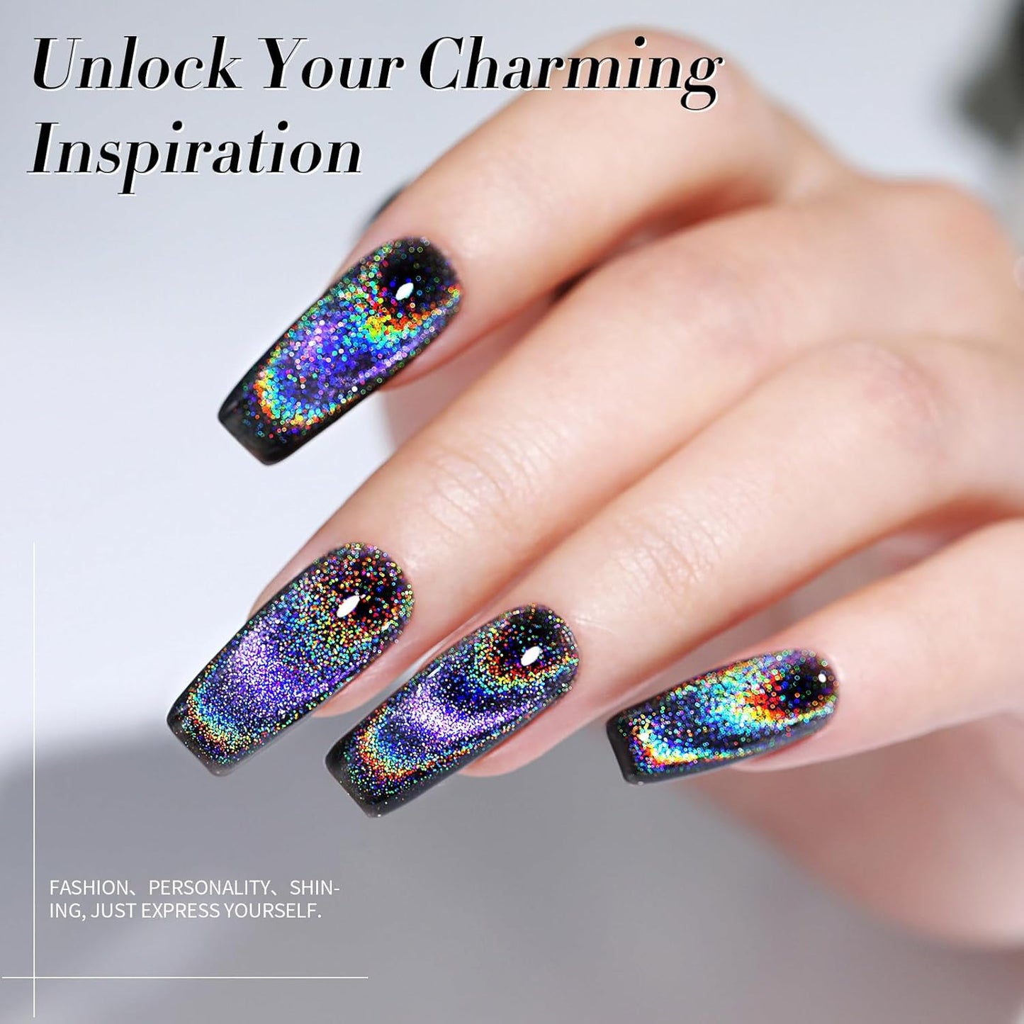 Born Pretty Cat Magnetic Eye Gel Nail Polish Holographic Rainbow Cat Magnetic Gel, Black Glitter Magnetic Soak Off U v Nail Gel Diy Art for Girls Women 15ML-BrightBean Baby