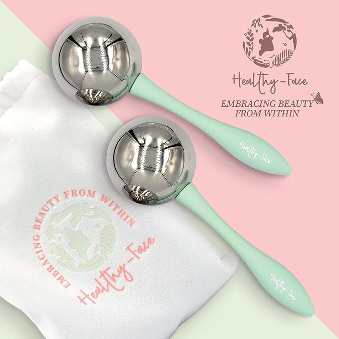 Facial Ice Globes for Face - 360 Stainless Steel face wand Globes Massager For Puffy Eyes & Dark Circles, Stimulates Collagen to Tighten Skin & Shrink Pores, Enhance Circulation & Smooth Looking Skin-BrightBean Baby