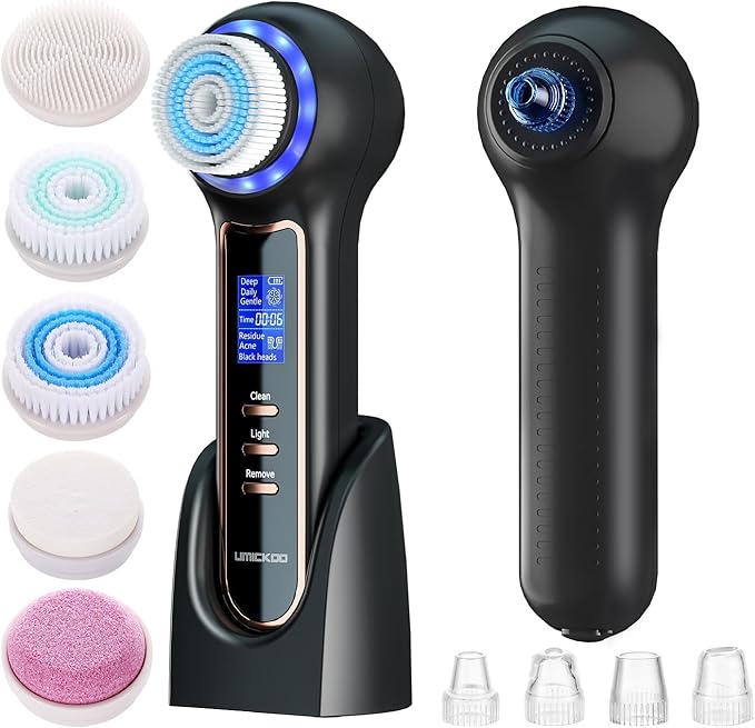 Face Scrubber Exfoliator with LCD Screen,Rechargeable Facial Cleansing Brush IPX7 Waterproof 3 in 1 Blackhead Remover Vacuum for Exfoliating,Massaging and Deep Pore Cleansing-BrightBean Baby