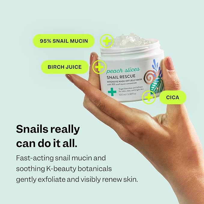 Peach Slices | Snail Rescue Intensive Treatment Wash-Off Face Mask | 95% Snail Mucin | For Dark Spots & Blemishes | Refreshing & Calming Mask | Clear, Radiant, & Hydrated Skin | Skin Care | 3.38 oz-BrightBean Baby