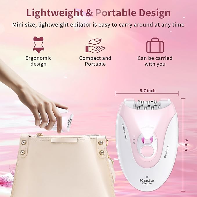 Smooth Glide Epilators Hair Removal for Women, 2 Speed Hair Removal Device with LED Light, Portable Rechargeable Face Epilator, Epilator for Women Face, Bikini, Arm, Legs, Armpits-BrightBean Baby