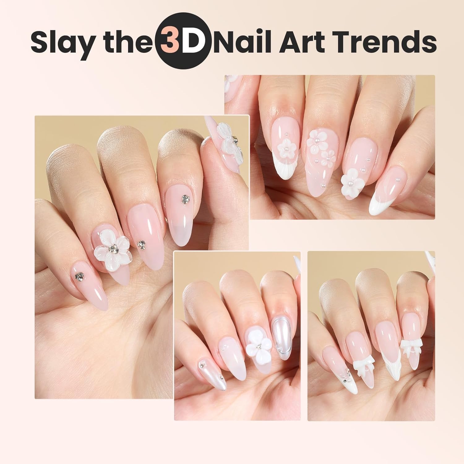 Beetles Solid Builder Nail Gel 1 oz White 3D Sculpting Gel for Nail Art Non-Sticky Extension with Rhinestones & Pearls and Rhinestones Glue Double-Head Pen DIY Salon Home for Women-BrightBean Baby