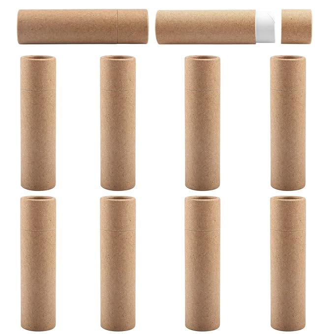 10 Pcs 25g Paperboard Lip Balm Tubes Refillable Krafts Paper Lipstick Tube Round Cardboard Empty Lip Gloss Container Holder Tubes for DIY Chapstick Salve Cosmetic Lotion Solid Perfume - Brown-BrightBean Baby