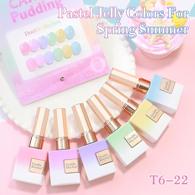 Double Rhythm 6 Pcs 15 ML Gel Polish Set Same Color Same Bottle Soak Off Gel Polish Kit Nail Art Manicure Salon DIY at Home for Women (Jelly Pink Purple Green Yellow Blue-T6-22)-BrightBean Baby