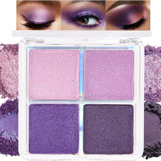 4 Colors Dark Purple Pink Eye Shadow Powder Palette Makeup, Neutral Matte Shimmer Cream Quads Eyeshadow Palette for Women Highly Pigmented Waterproof, paleta de sombras de ojos, Vegan, 05-BrightBean Baby