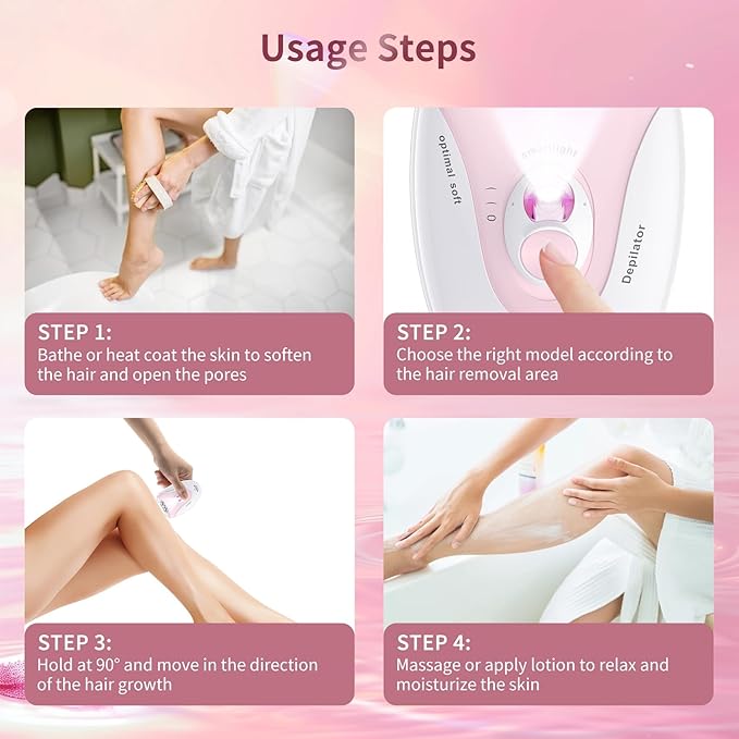 Smooth Glide Epilators Hair Removal for Women, 2 Speed Hair Removal Device with LED Light, Portable Rechargeable Face Epilator, Epilator for Women Face, Bikini, Arm, Legs, Armpits-BrightBean Baby