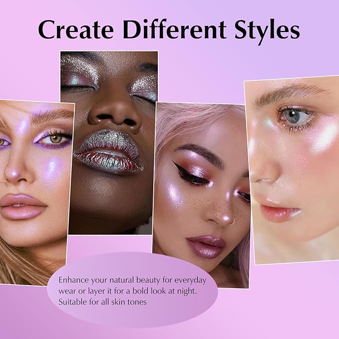 Blue Glitter Eyeshadow Palette, Multichrome Chameleon Cream to Powder Eye Shadow, Color Shifting Holographic Eyeshadow Shimmer Inner Corner Eye Brightener Highlighter Makeup-BrightBean Baby