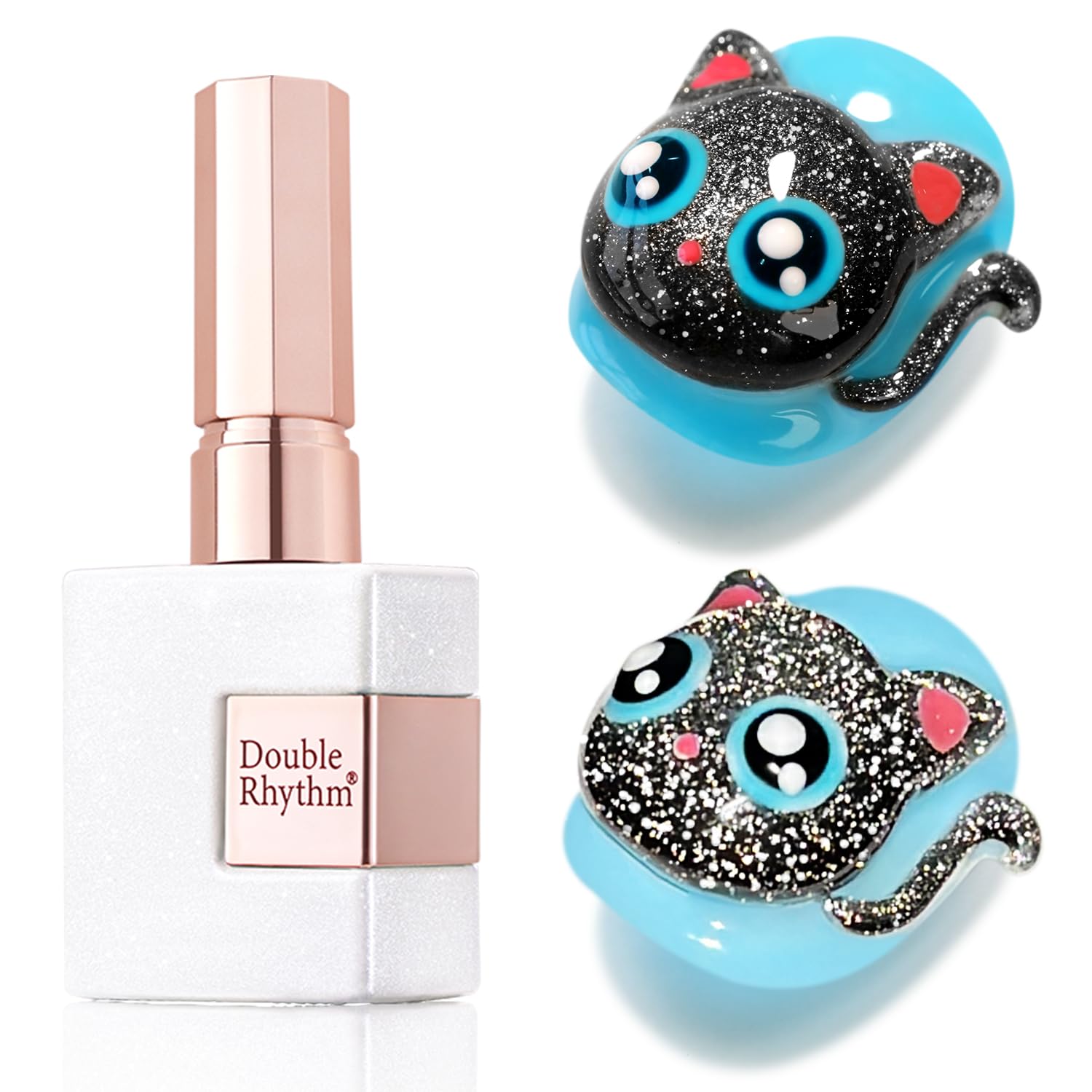 Double Rhythm Jelly Glass Cat Eye Gel Polish with Magnet 15ML Holographic Glitter Shimmer Translucent Sheer Color Magnetic Nail Polish Salon DIY at Home (Black Glitter-MC1061)-BrightBean Baby