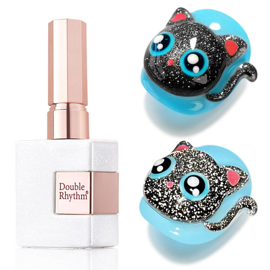 Double Rhythm Jelly Glass Cat Eye Gel Polish with Magnet 15ML Holographic Glitter Shimmer Translucent Sheer Color Magnetic Nail Polish Salon DIY at Home (Black Glitter-MC1061)-BrightBean Baby