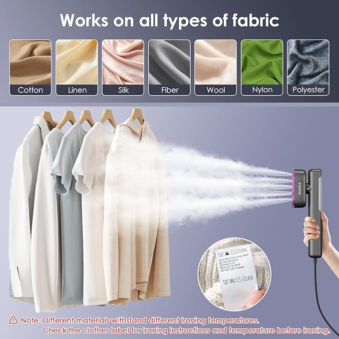 FEPPO Travel Steamer for Clothes, 110-240V Dual Voltage Portable Mini Steamer & Iron 2in1, 1100W Powerful Garment Steamer, Fast Heat Up, Travel Size, HD Display, for Home & Global & Europe Travel-BrightBean Baby
