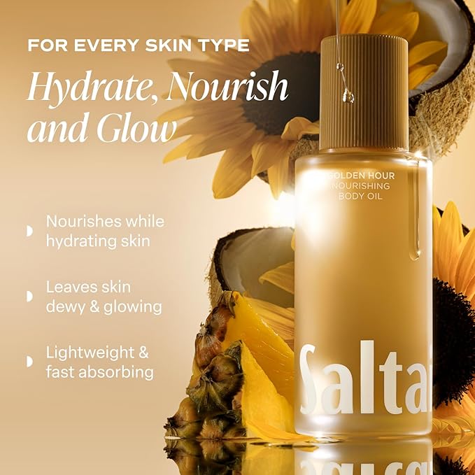 Saltair Body Oil. Luxurious Golden Hour After Shower and Bath Oil Moisturizer for Women and Men. Botanical, Non-Greasy, and Well-Absorbing Lotion for Hydrating Dry Skin. 4oz Pump Bottle-BrightBean Baby