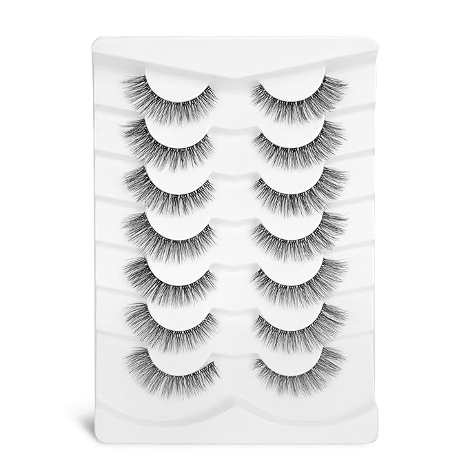 Onlyall Natural Eyelashes Mink False Eyelashes Natural Wispy Lashes Soft Clear Band Lashes Fluffy False Lashes 14MM A11-BrightBean Baby