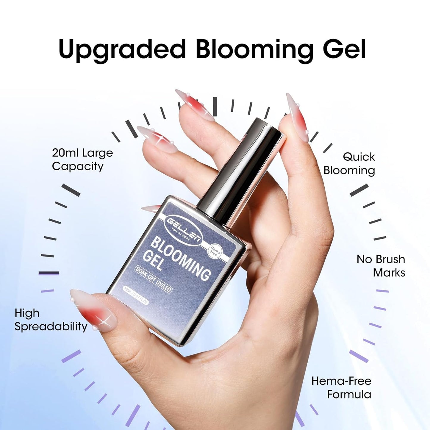 GELLEN 20ML Blooming Gel, Hema Free Blooming Gel Nail Polish, Soak off Clear UV LED Blossom Nail Gel for Spreading Effect, Marble Watercolor Floral Nail Art Design, DIY Manicure Gift for Women-BrightBean Baby