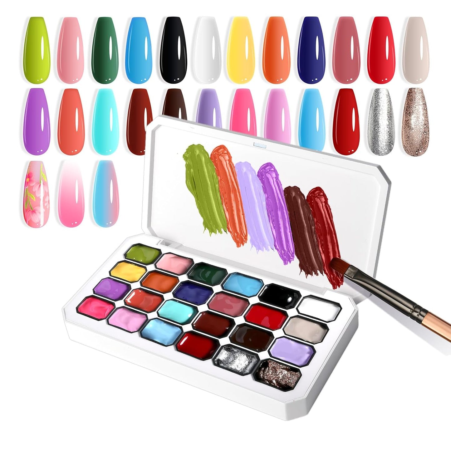 Gradient Painting Gel, 24 Gliter Colors Ombre Gel Nail Polish for Pigment Pat Silver&Gold Aura Nails, French Manicure DIY Nail Art Long-lasting No-wipe Palette B-BrightBean Baby