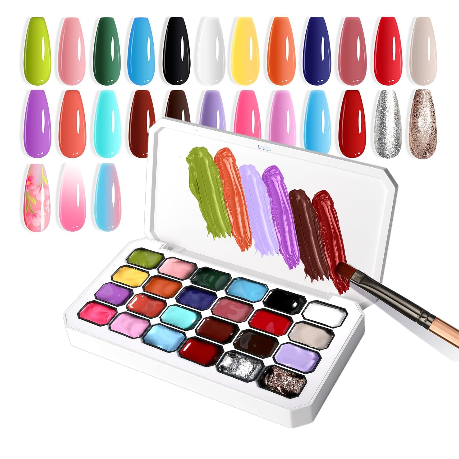 Gradient Painting Gel, 24 Gliter Colors Ombre Gel Nail Polish for Pigment Pat Silver&Gold Aura Nails, French Manicure DIY Nail Art Long-lasting No-wipe Palette B-BrightBean Baby