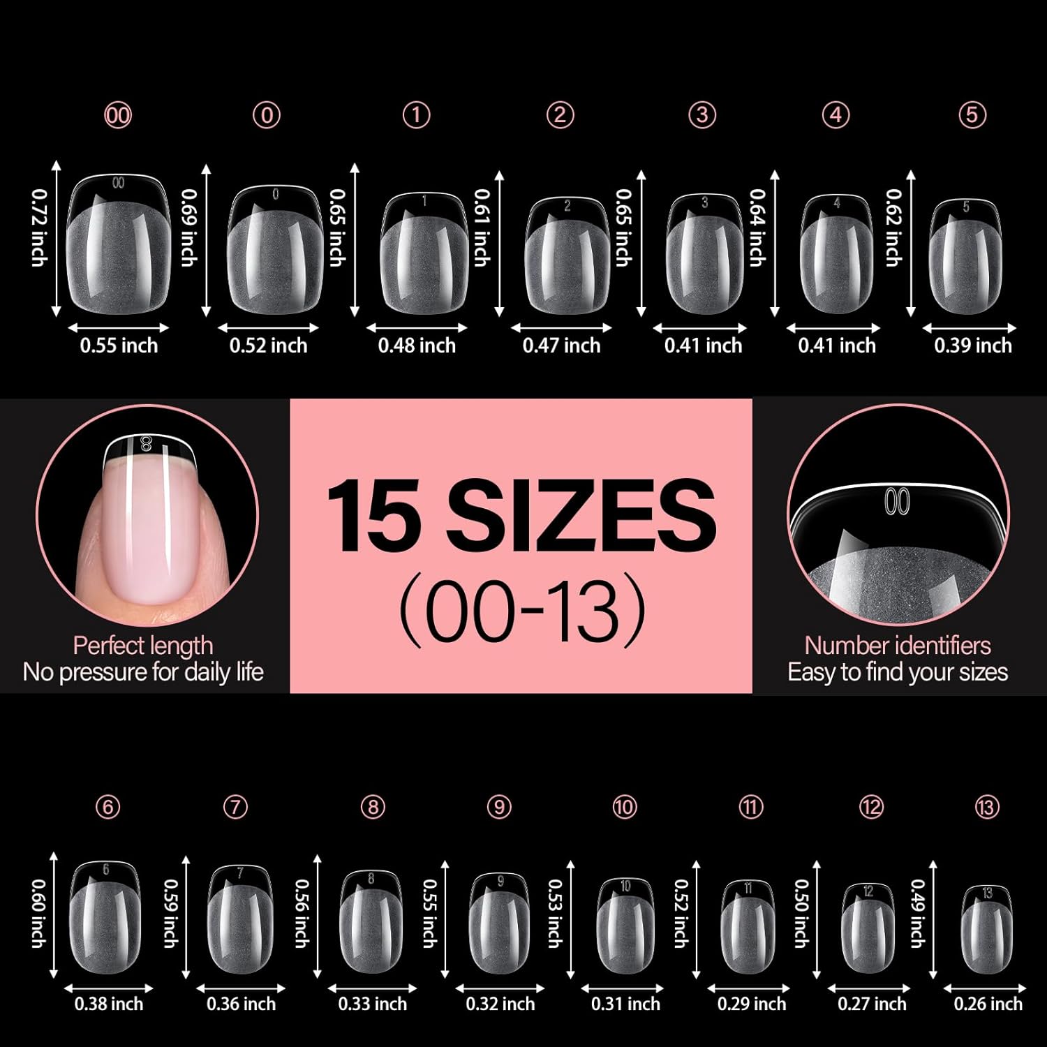 AILLSA Short Square Nail Tips, Fake Thickened Half Matte Nails Tips, Pre-shaped Press on False Nail Tip for Nail Salon 450PCS 15 Sizes with Storage Box-BrightBean Baby