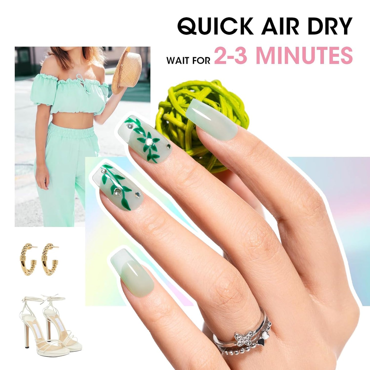 GELLEN Clear Pastel Jelly Nail Polish, Sheer Natural Regular Nail Polish Quick Dry Spring Summer 6-Color Set for Acrylic Natural Nails Home Salon, No UV Gel, Chip Resistant, Hema Free, Non Toxic-BrightBean Baby