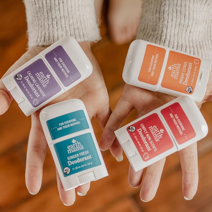 Earth Mama Mini Deodorant Travel Set | Safe for Sensitive Skin, Pregnancy and Breastfeeding, Contains Organic Calendula with No Fragrance Chemicals, No Baking Soda or Aluminum (4-Pack)-BrightBean Baby