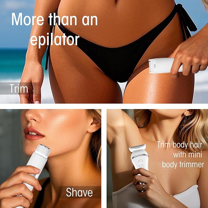 Epilators Hair Removal for Women-2 in 1 Eletctric Razors for Women,Dual Head Bikini Trimmer for Pubic Hair/Lady Facial Razor,Cordless Epilator Body Shaver for Smooth Wet/Dry Shaving,Led Light-BrightBean Baby