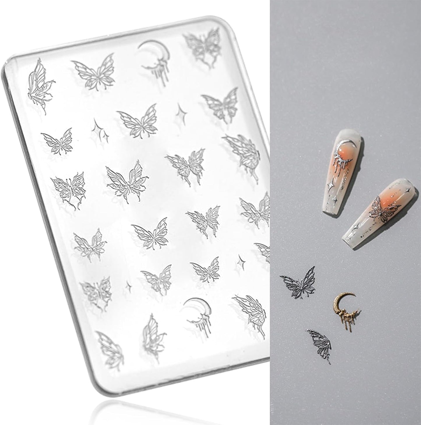 Nail Art Silicone Mold - Butterfly Stars Moon Decoration for 3D Carving Templates, Precise Embossed Pattern Tools, Charms for Acrylic DIY Craft-BrightBean Baby