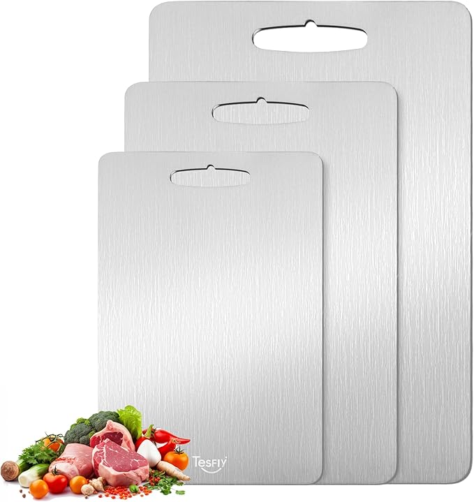 3 Pack Titanium Cutting Board-100% Pure Titanium Cutting Boards For Kitche,Easy to clean, Double-sided food-grade Cutting Board For Meats, Fruits And Vegetables (M+L+XL)