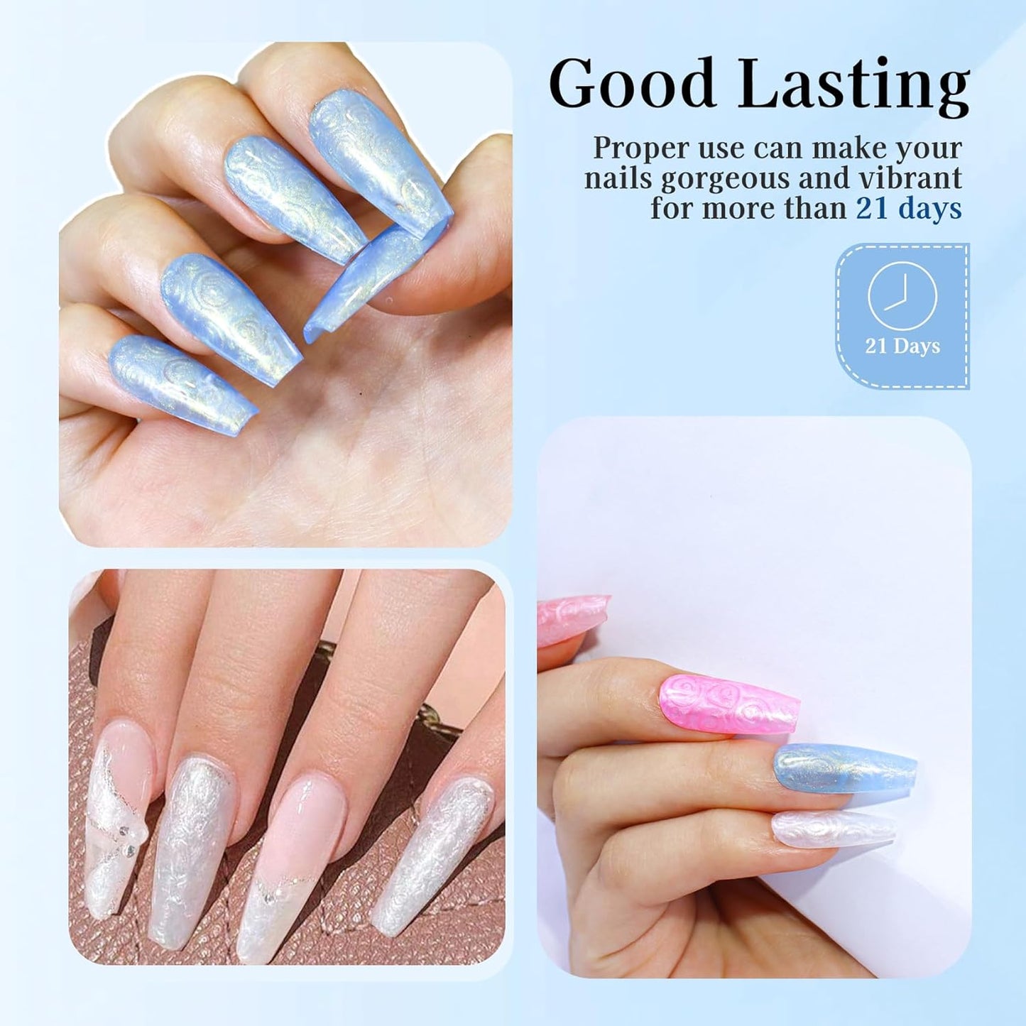 Mermaid Gel Nail Polish Set: 6 Colors - Pastel Pink, White, Orange, Blue, Pearl Gel with Swirl Shell Design - Uv Led Summer Nail Gel Polish DIY Swirl Shell Thread Effect for Girls-BrightBean Baby