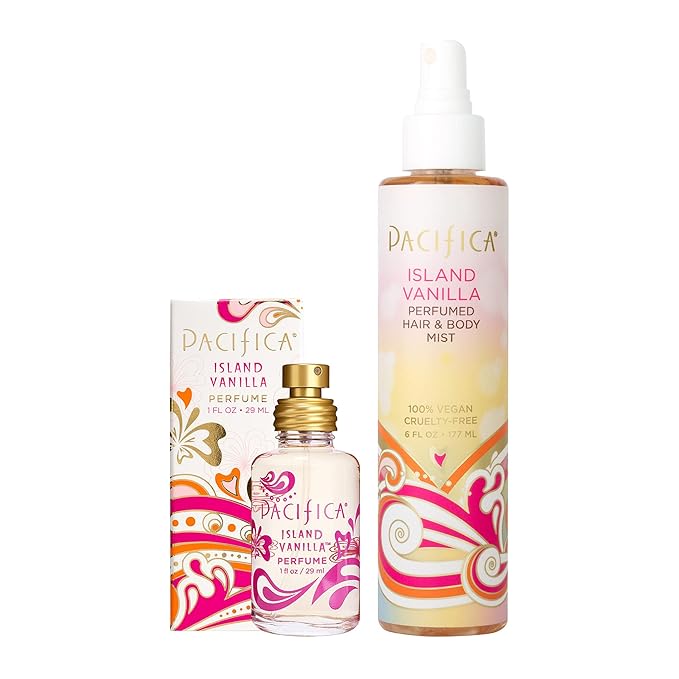 Pacifica Island Vanilla Spray Perfume & Hair and Body Mist Set – Tahitian Vanilla Clean Fragrance Duo, Essential Oil Blend, Alcohol-Free Hair/Body Mist Clean Beauty 100% Vegan & Cruelty-Free-BrightBean Baby