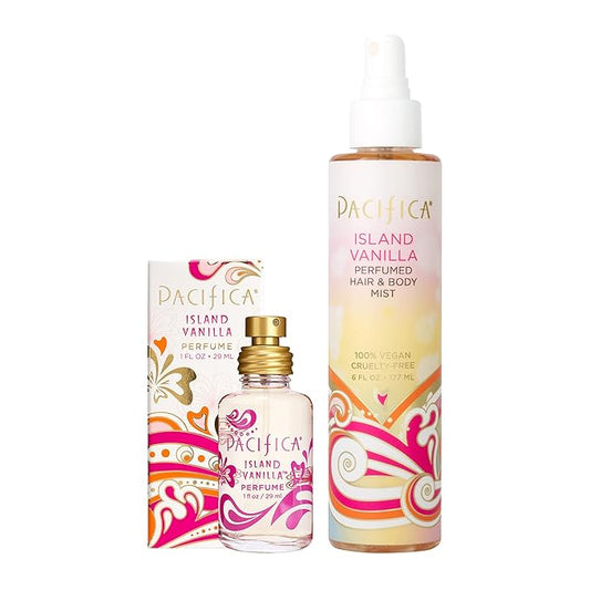 Pacifica Island Vanilla Spray Perfume & Hair and Body Mist Set – Tahitian Vanilla Clean Fragrance Duo, Essential Oil Blend, Alcohol-Free Hair/Body Mist Clean Beauty 100% Vegan & Cruelty-Free-BrightBean Baby