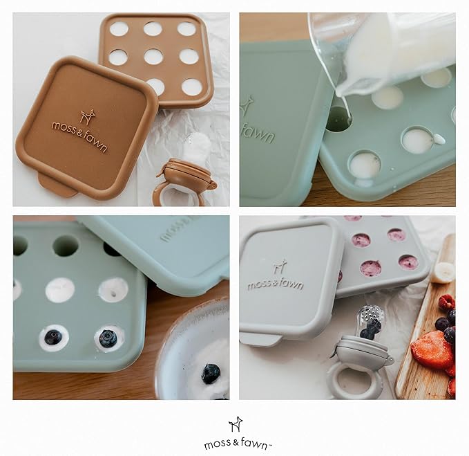 Moss and Fawn Ice Cube Tray - Forage Feeder Freezer & Teething Popsicle Mold for Breast Milk, Formula, Bone Broth, Purees, & Baby Food - BPA, Lead, & PVC-Free - Ecru