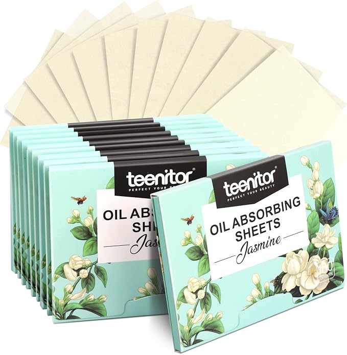 Teenitor Oil Absorbing Sheets for Face, 1000 Sheets Jasmine Oil Blotting Paper for Oily Skin, Natural Oil Control Film Oil Blotting Sheets for Face Men Women, Face Oil Sheets-BrightBean Baby