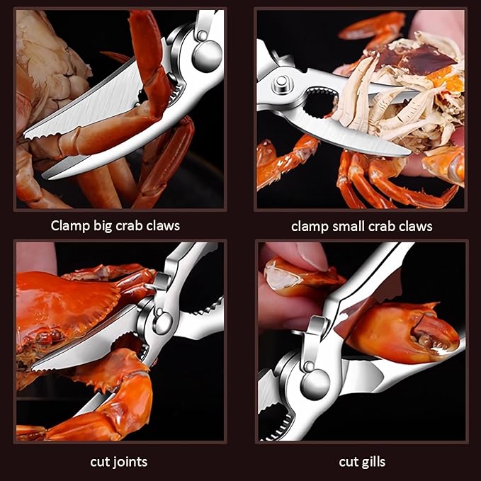 ACCUFINE Crab Crackers and Tools in Case Stainless Steel Set for Party Crab Scissors for Cutting the Shell Lobster Cracker and Tool Set Seafood Scissor Shrimp (silver)