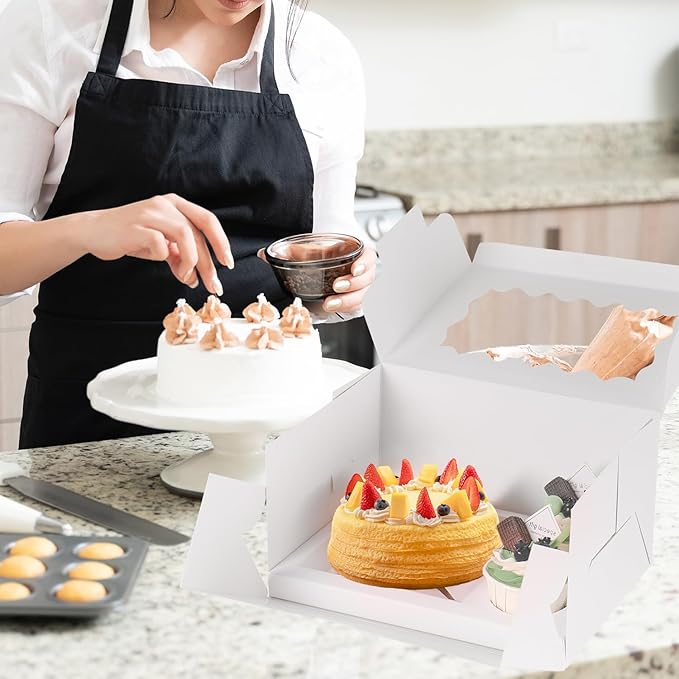 JCD 16 Packs Bento Cake and Cupcake Clear Lid with 2 Cupcake Holes - Cake and Cupcakes Boxes - Pastry Sweets Bento Box with Cupcake Insert for Family Birthday Party Mother's day(1+2/16Pcs)