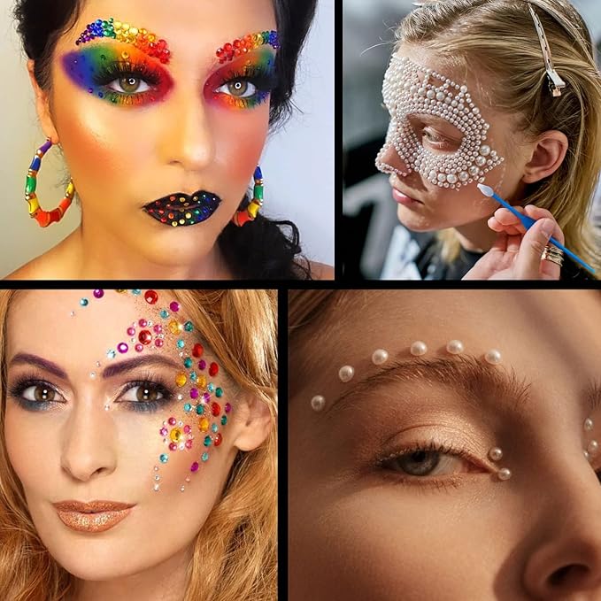 Flat Back Rhinestone+Half Round Pearl Kits Colorful Rhinestones+White+Beige Pearls With Picker Pencil And Tweezer For Home DIY And Professional Use-BrightBean Baby