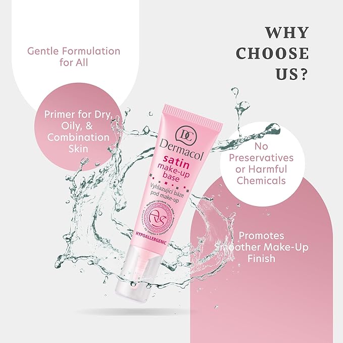 Dermacol - Satin Makeup Base, Matte Face Primer for Wrinkles and Pores, Transparent Makeup Primer for Oily Skin & Dry and Combination Skin, Easy to Blend Pore Filling Primer, No Preservatives, 10 mL-BrightBean Baby