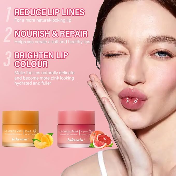 2PCS Lip Sleeping Mask, Lip Mask Overnight, Moisture & Lip Plumper Lip Wrinkles, Repair Lip Balm Prevention Dry and Cracked Lip Scrubs Exfoliato Smoothing Dry Lip Mask (Peach + Grapefruit)-BrightBean Baby