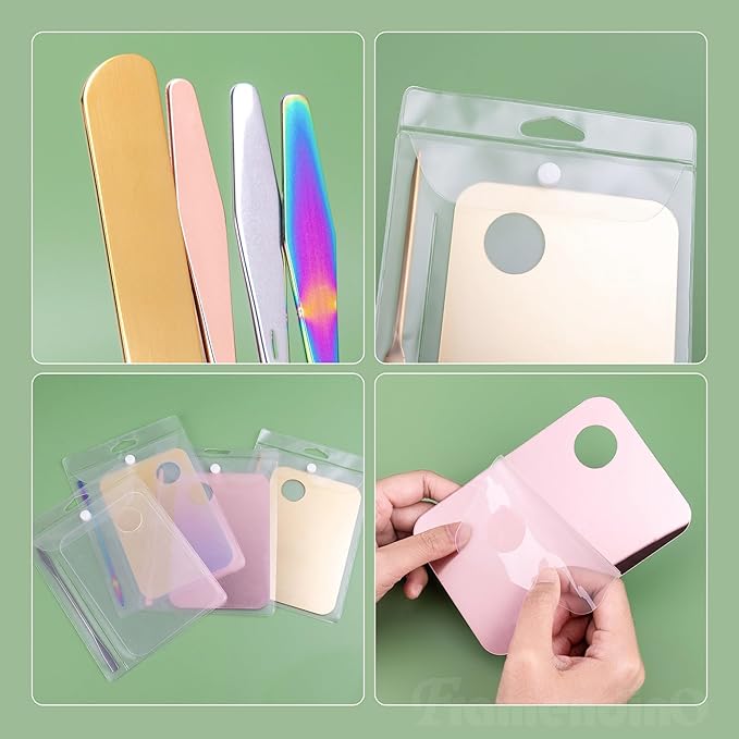 Framendino, 4 Pack Acrylic Cosmetic Makeup Palette Tray with 4 Pack Foundation Spatula Makeup Mixing Palette for Foundation Lipsticks Nail Art Beauty Salon-BrightBean Baby