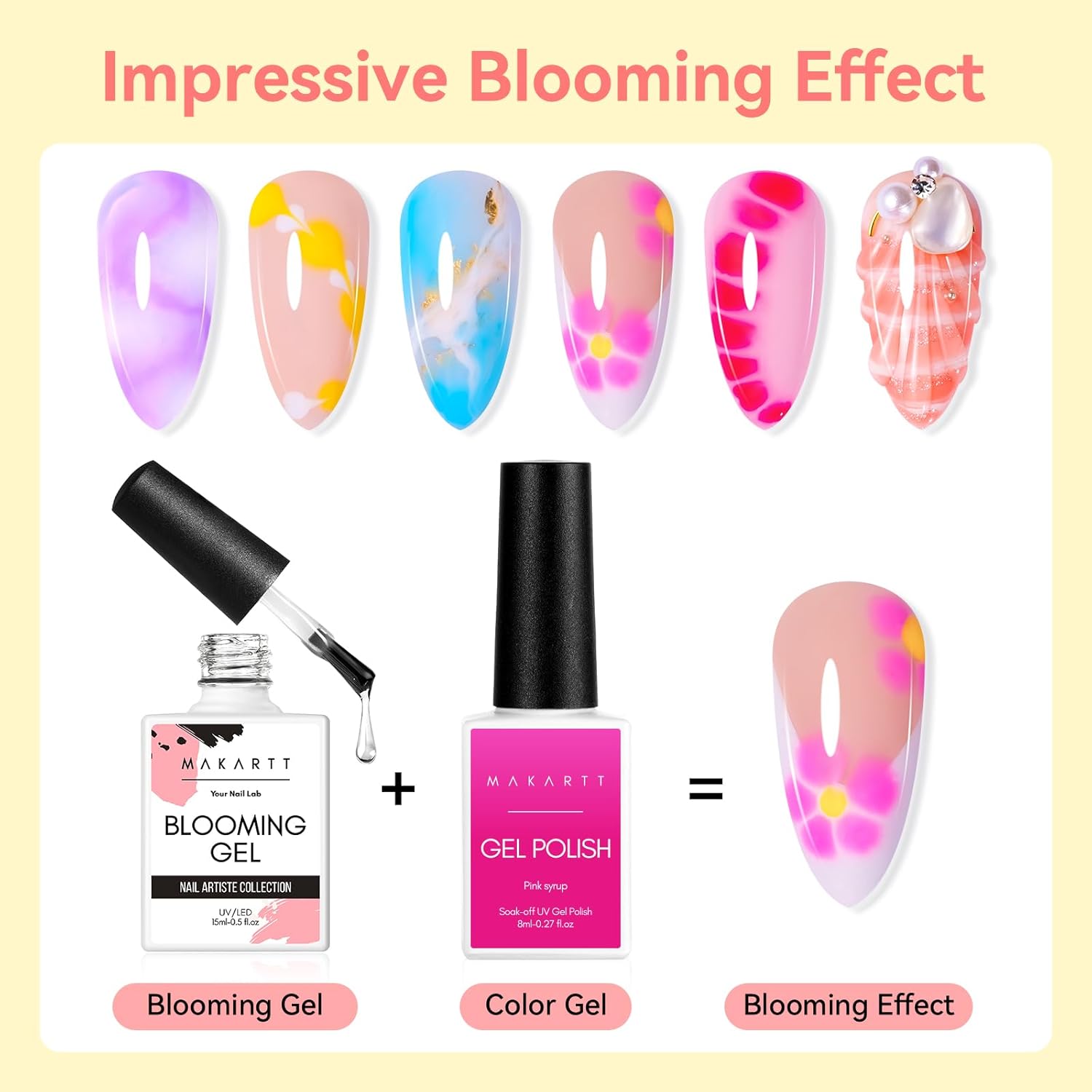 Makartt Clear Blooming Gel 15ml UV LED Soak Off Nail Art Polish for Spreading Effect Marble Nail Polish Gel Paint Nail Designs for DIY Color Flower Watercolor Magic Beauty Gift-BrightBean Baby