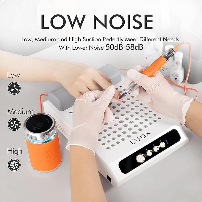L'UGX Rechargeable Nail Dust Collector with 2 Reusable Filters, Professional 70W Nail Extractor Vacuum Acrylic Nail Dust Cleaner, Perfect for Home Salon Use, Low Noise-BrightBean Baby