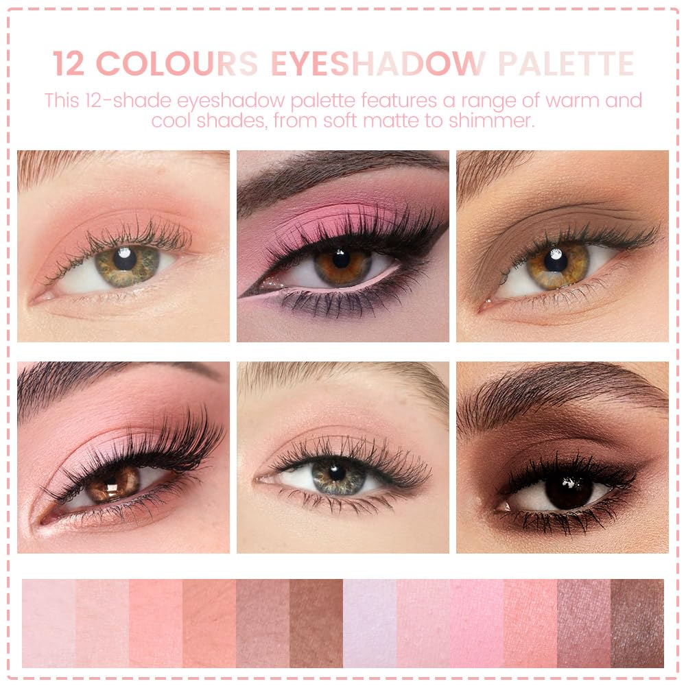 AMY'S DIARY 12 Color Light Pink Brown Eyeshadow Palette, Long-Lasting, and Highly Pigmented eye shadow. Elevate Your Eye Makeup– Unleash Your Unique Style (13#)-BrightBean Baby