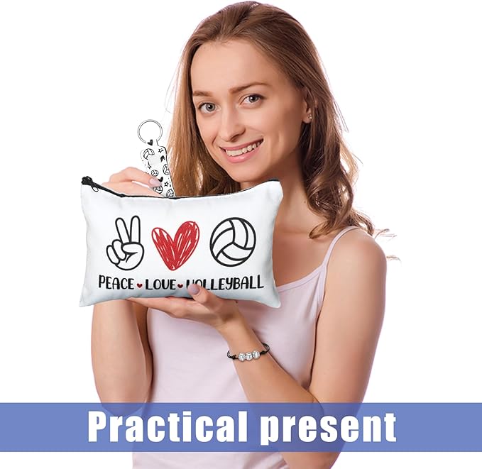 72 Pcs Sports Team Gifts Include 12 Makeup Bags 12 Lip Balm 12 Lip Balm Holder 12 Necklace 12 Adjustable Bracelet 12 Mirrors for Sports Lovers Players Party Favors (White, Volleyball)-BrightBean Baby