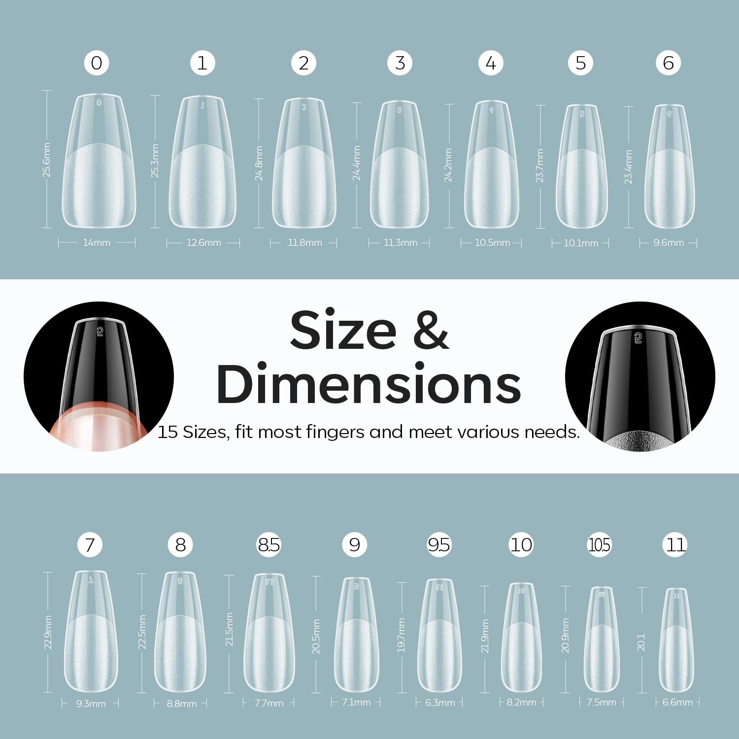 Modelones Medium Coffin Fake Nail Tips - 510Pcs Gel Tips Pre-shaped Half Matte Full Cover Clear Acrylic Gel Kit False Press on Nails for Extension DIY Salon 15Sizes-BrightBean Baby