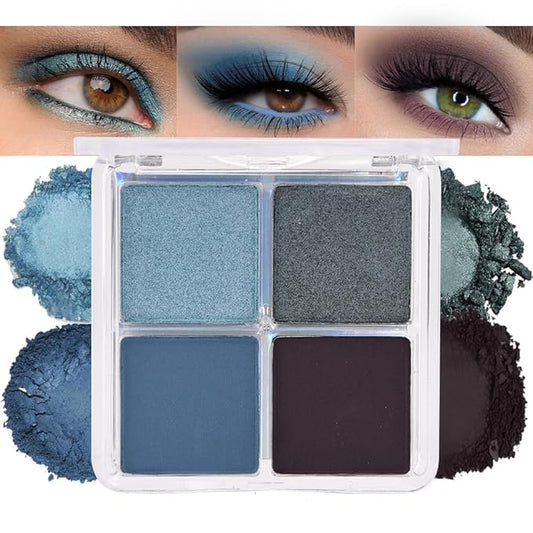 Powder Eyeshadow Quad, Blue Taupe Matte Shimmer Eye Shadow Palette Makeup, Neutral Vegan Eye Shadow Palette for Older Women Pigmented Waterproof, paleta de sombras de ojos, Blendable,13-BrightBean Baby