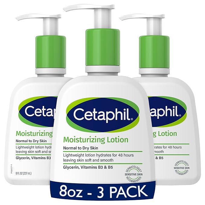 Cetaphil Face & Body Moisturizer, Hydrating Moisturizing Lotion for All Skin Types, Suitable for Sensitive Skin, NEW 8 oz Pack of 3, Fragrance Free, Hypoallergenic, Non-Comedogenic-BrightBean Baby