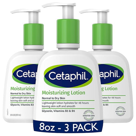 Cetaphil Face & Body Moisturizer, Hydrating Moisturizing Lotion for All Skin Types, Suitable for Sensitive Skin, NEW 8 oz Pack of 3, Fragrance Free, Hypoallergenic, Non-Comedogenic-BrightBean Baby