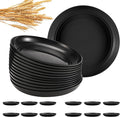 12 Pcs Unbreakable Deep Dinner Plates Set, 10 inch Reusable Plastic Wheat Straw Plates, Microwave and Dishwasher Safe Plate for Kitchen, Lightweight Plate for Dessert, BPA Free, Black