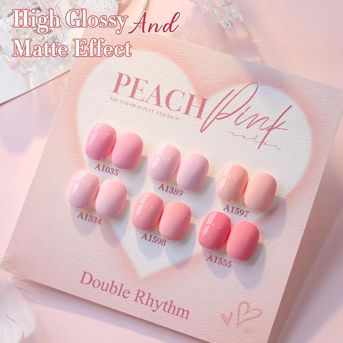 Double Rhythm 6 Pcs 15 ML Gel Polish Set Same Color Same Bottle Soak Off Gel Polish Kit Nail Art Manicure Salon DIY at Home for Women (Light Pale Peach Pink Orange Rose-T6-19)-BrightBean Baby