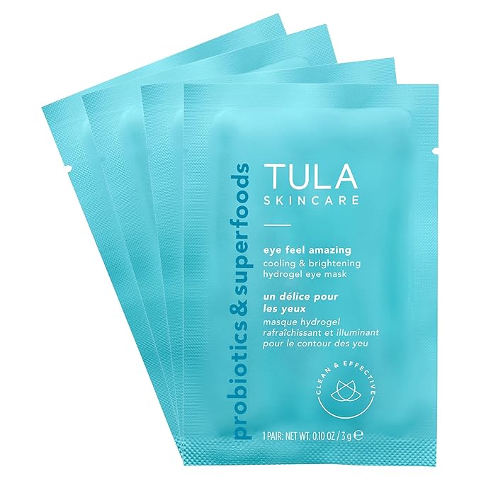 TULA Skin Care Eye Feel Amazing Cooling & Brightening Hydrogel Eye Masks - Fights Puffiness & Soothes Undereyes, Contains Hyaluronic Acid & Niacinamide, Caffeine & Chamomile, 4 packettes, 0.10 oz.-BrightBean Baby
